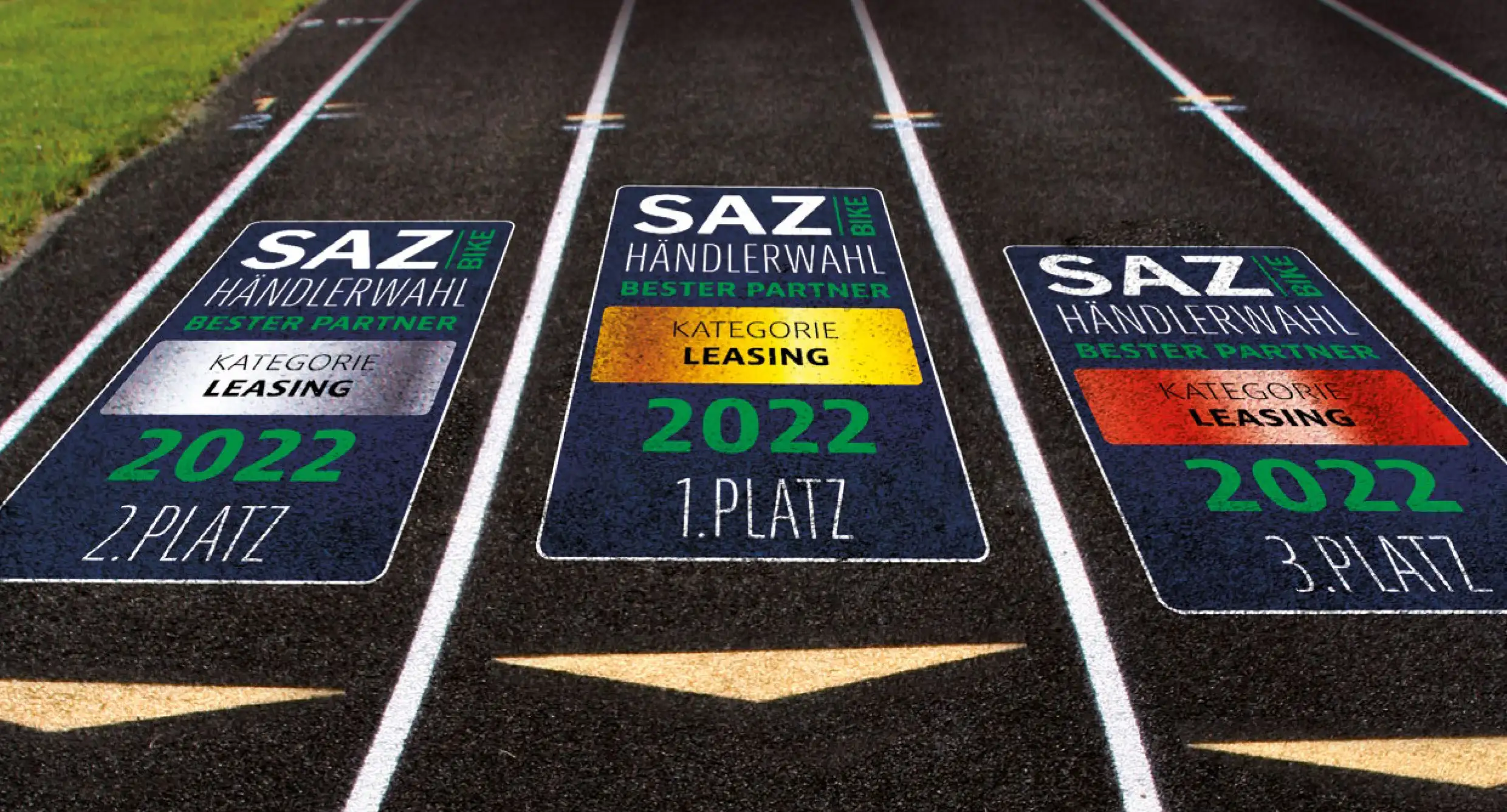 SAZbike Awards 2022: Plaketten für ersten, zweiten, dritten Platz in der Kategorie Leasing